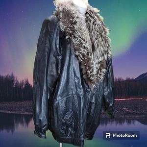 Vintage Evan Arpelli Leather Parka With Fox Trim Medium